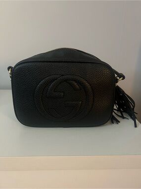 Black Leather Crossbody Camera Bag with Tassel